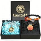 One Piece Luffy Ace Jewelry Set, Anime Necklace Bracelet Brooch Gift Box