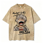 One Piece Luffy Nika Vintage Washed T-Shirt - Anime Oversized Streetwear Tee