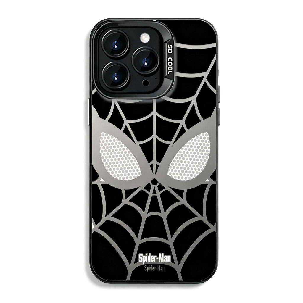 Marvel Spider-Man Mask Web Pattern Phone Case 2 Colors Glossy Anti-Fingerprint Camera Protective Slim Shockproof Comfort Grip Protective Cover For iPhone Series