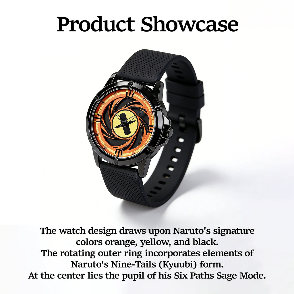Naruto Itachi Rotating Quartz Watch, Six Paths Sage Mode Sharingan Anime Wrist Watch