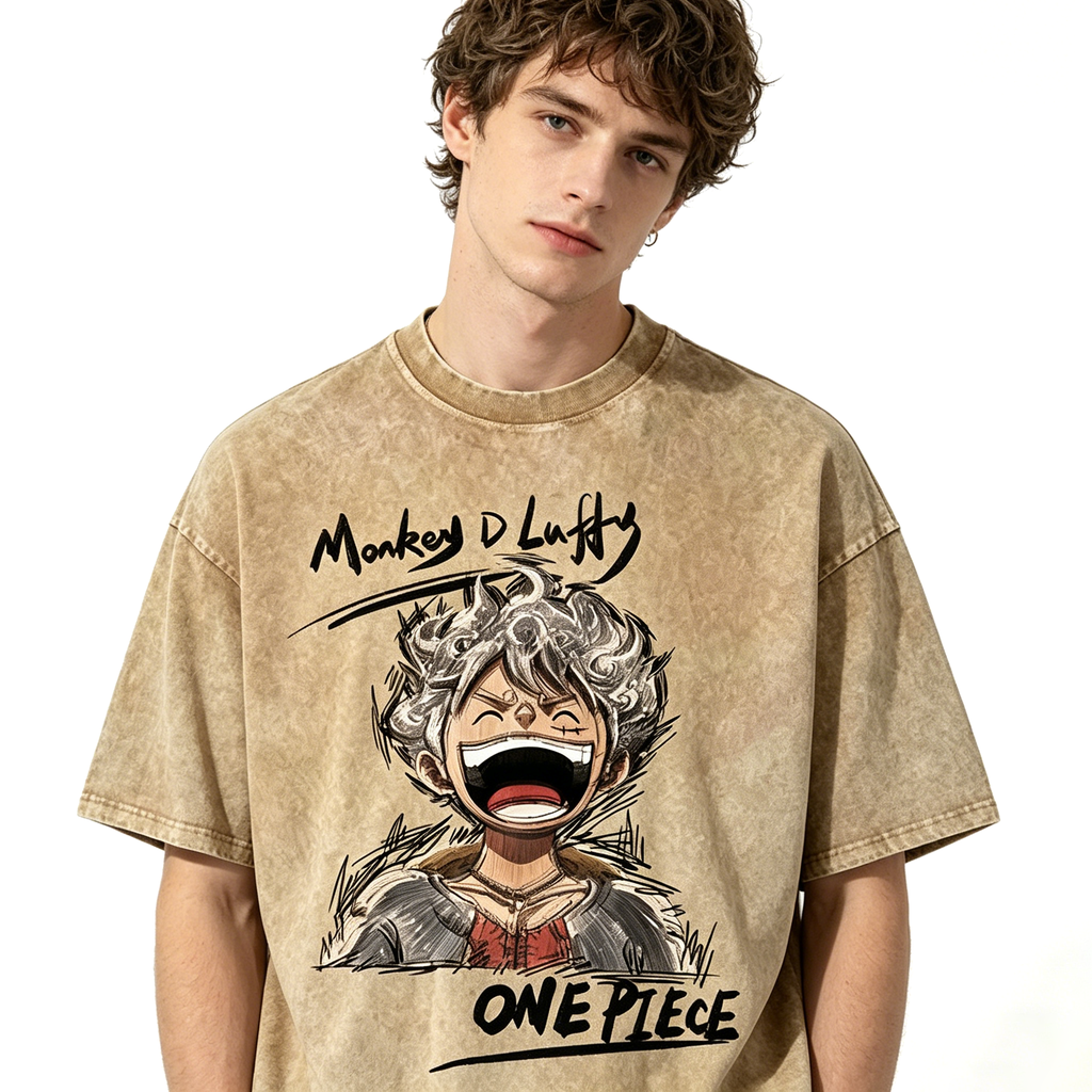 One Piece Luffy Nika Vintage Washed T-Shirt - Anime Oversized Streetwear Tee