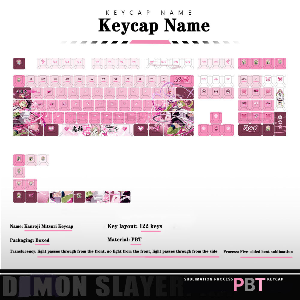 Demon Slayer Kanroji Mitsuri Keycaps 122 PBT Sublimation Keycap Set for Mechanical Keyboard with Detailed Display and Single Keycap Option