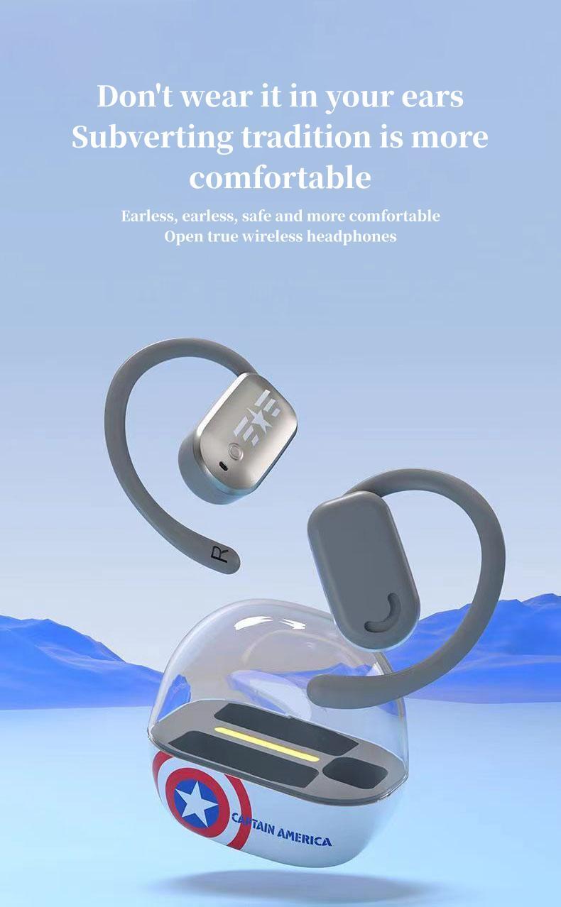 Marvel Iron Man Captain America Open-Ear Wireless Earbuds, Avengers Bluetooth 5.3 Air Conduction Headphones