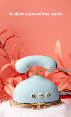Vintage Landline Phone Shape Women Personal Wellness Massager Set with Suction Vibration Heating Nipple Clamp Modes Silicone Adult Intimate Care Device Waterproof Rechargeable