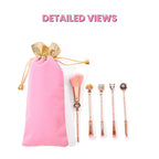 Demon Slayer Tanjiro Nezuko 5Pcs Anime Makeup Brush Set, Rose Gold Cosmetic Brushes with Storage Pouch