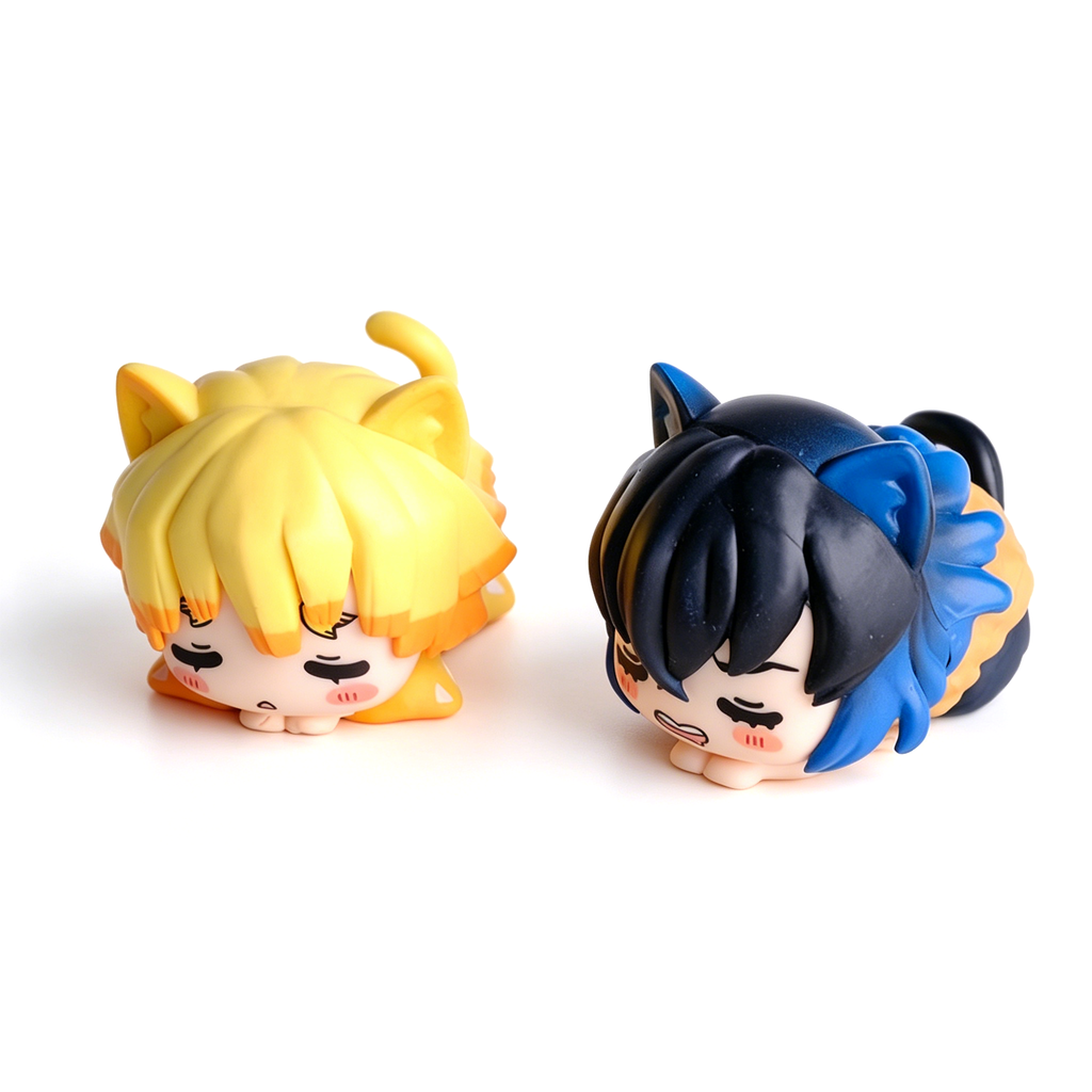 Demon Slayer Nezuko Tanjiro Cat Ear Chibi Figures, 6pcs Anime Sleeping Figurine Set
