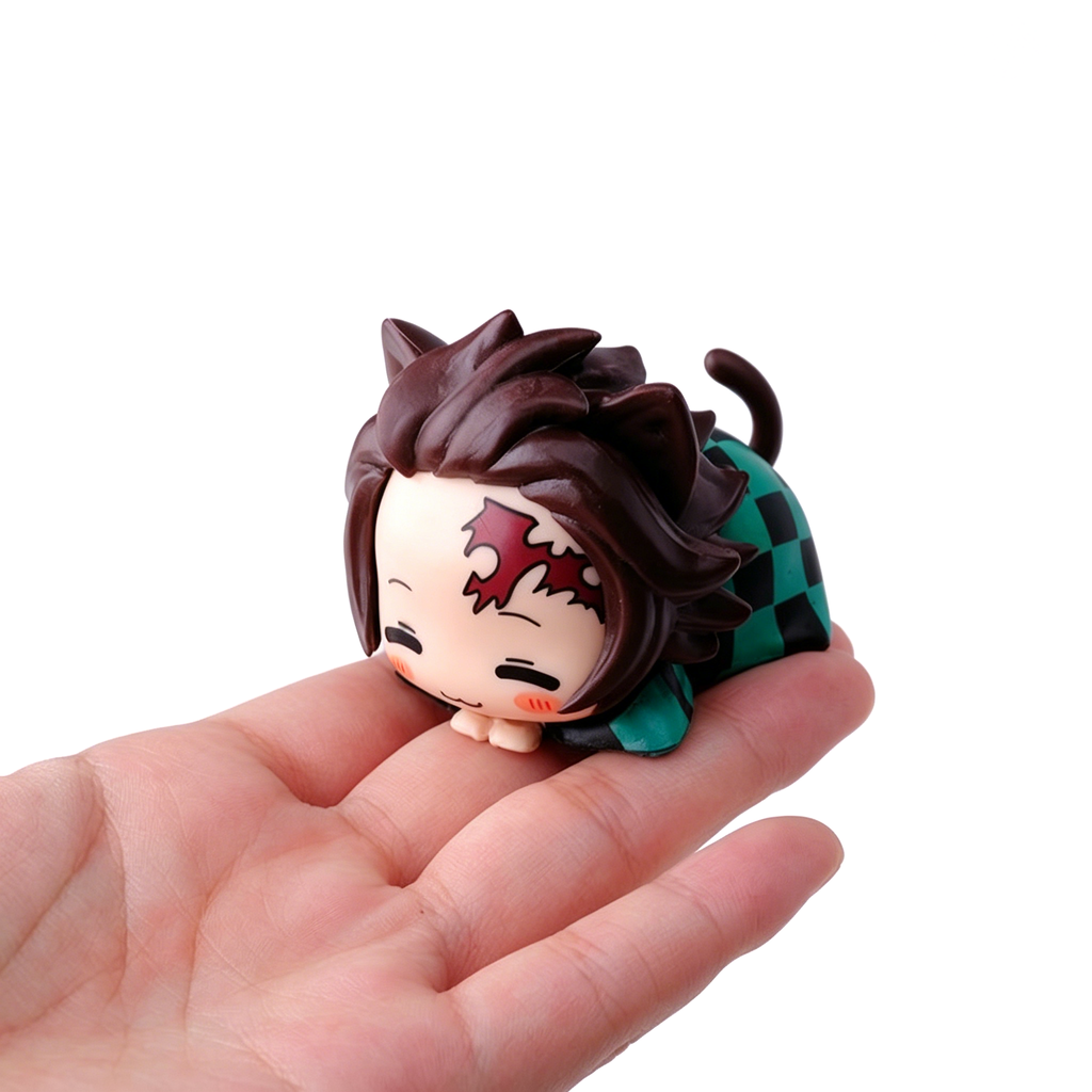 Demon Slayer Nezuko Tanjiro Cat Ear Chibi Figures, 6pcs Anime Sleeping Figurine Set