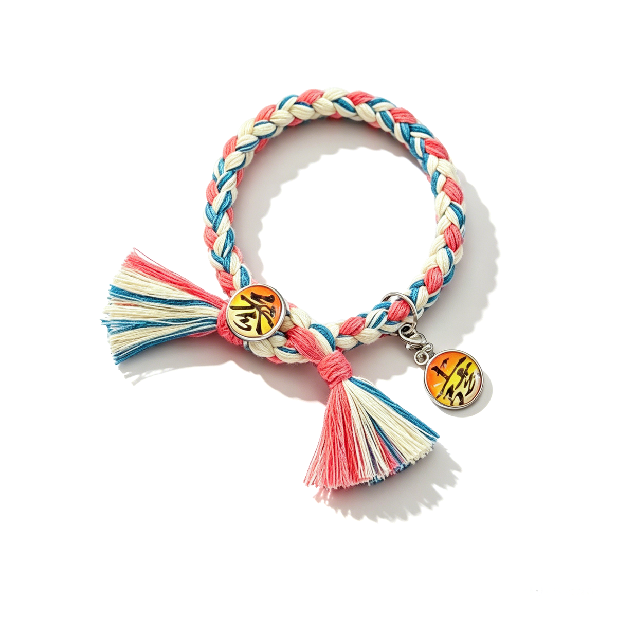 Demon Slayer Upper Moon Demon Adjustable Braided Bracelet, Anime Tassel Charm
