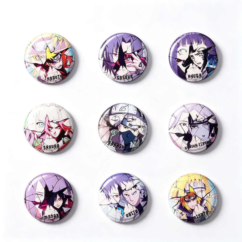 Naruto Uzumaki Sasuke Uchiha Cracked Anime Button Pins, 58mm Character Metal Brooch Badges for Backpack Clothing