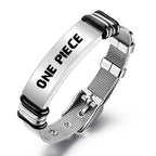 One Piece Monkey D Luffy Roronoa Zoro Engraved Wanted Poster Stainless Steel Mesh Bracelet, Adjustable Anime Wrist Band Jewelry Gift