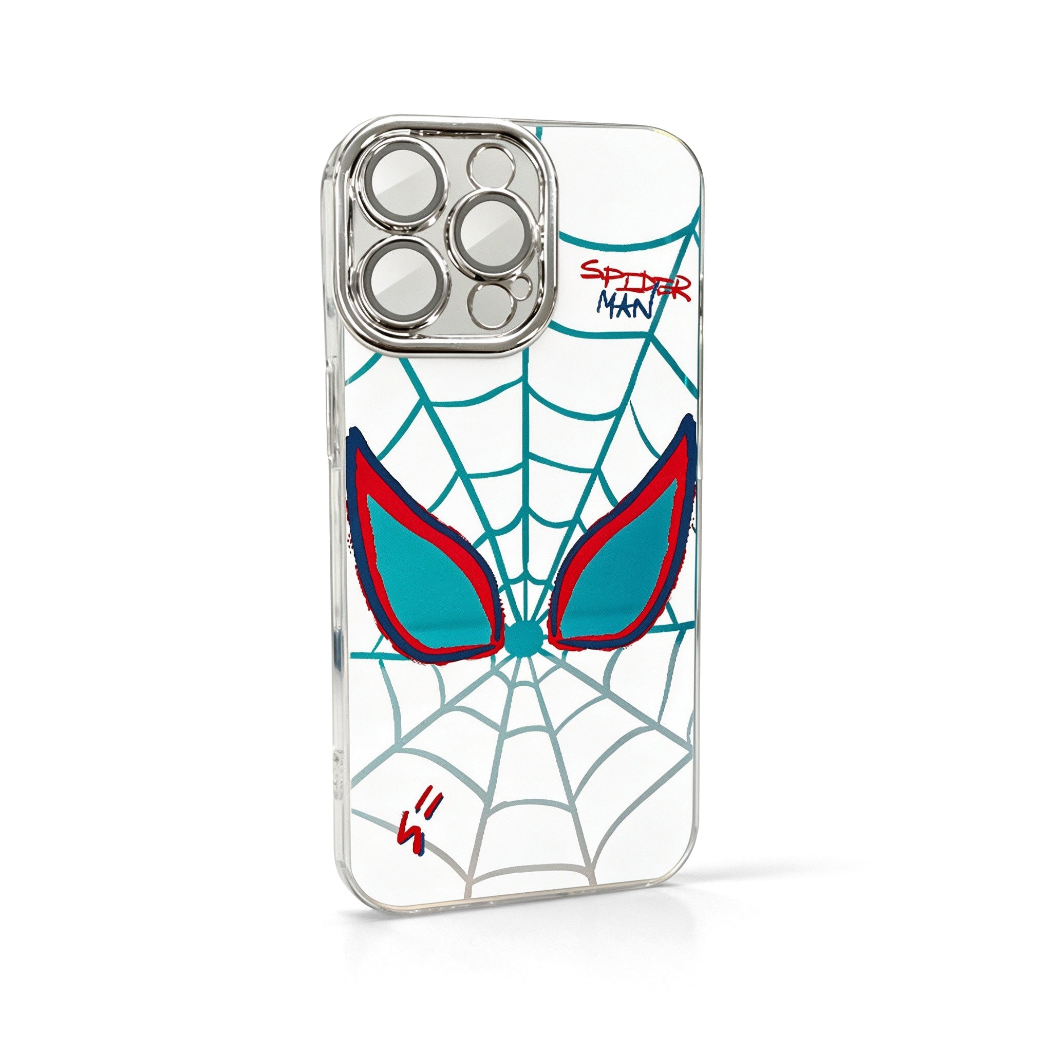 Marvel Spider‑Man Cartoon Web Graphic iPhone Phone Case, 3‑In‑1 Removable Electroplated Lens Frame Protective Phone Cover, Airbag Anti‑Drop Shockproof Phone Shell, 3 Lens Style Options Available