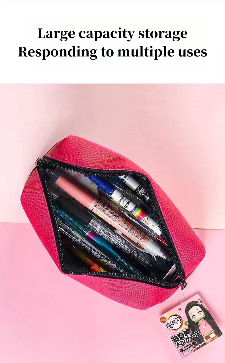 Demon Slayer Tanjiro Nezuko Anime Pencil Case, Large Capacity PVC Pen Bag for Students