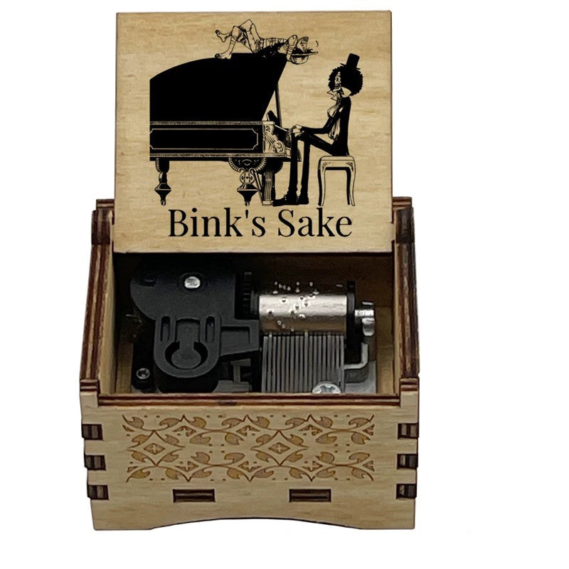 One Piece Luffy Brook Hand Crank Wooden Music Box, Plays Bink's Sake Anime Engraved Musical Gift Box