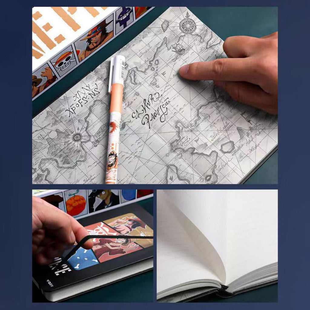 One Piece Monkey D Luffy Sabo Deluxe Stationery Kit, Hardcover Journal Gel Pen Anime Gift Box for Students