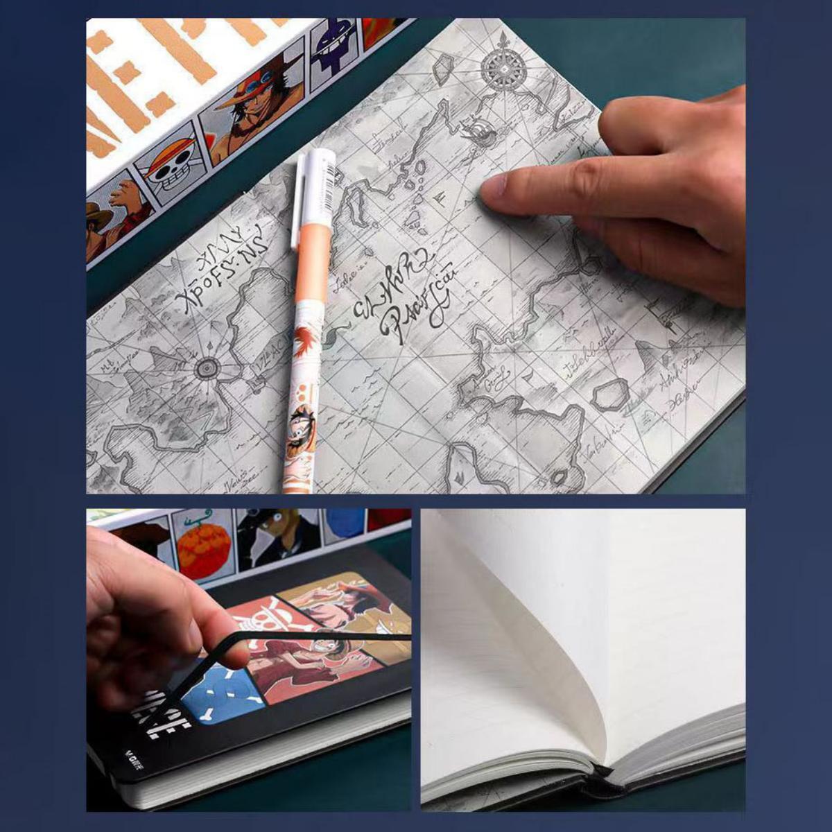 One Piece Monkey D Luffy Sabo Deluxe Stationery Kit, Hardcover Journal Gel Pen Anime Gift Box for Students