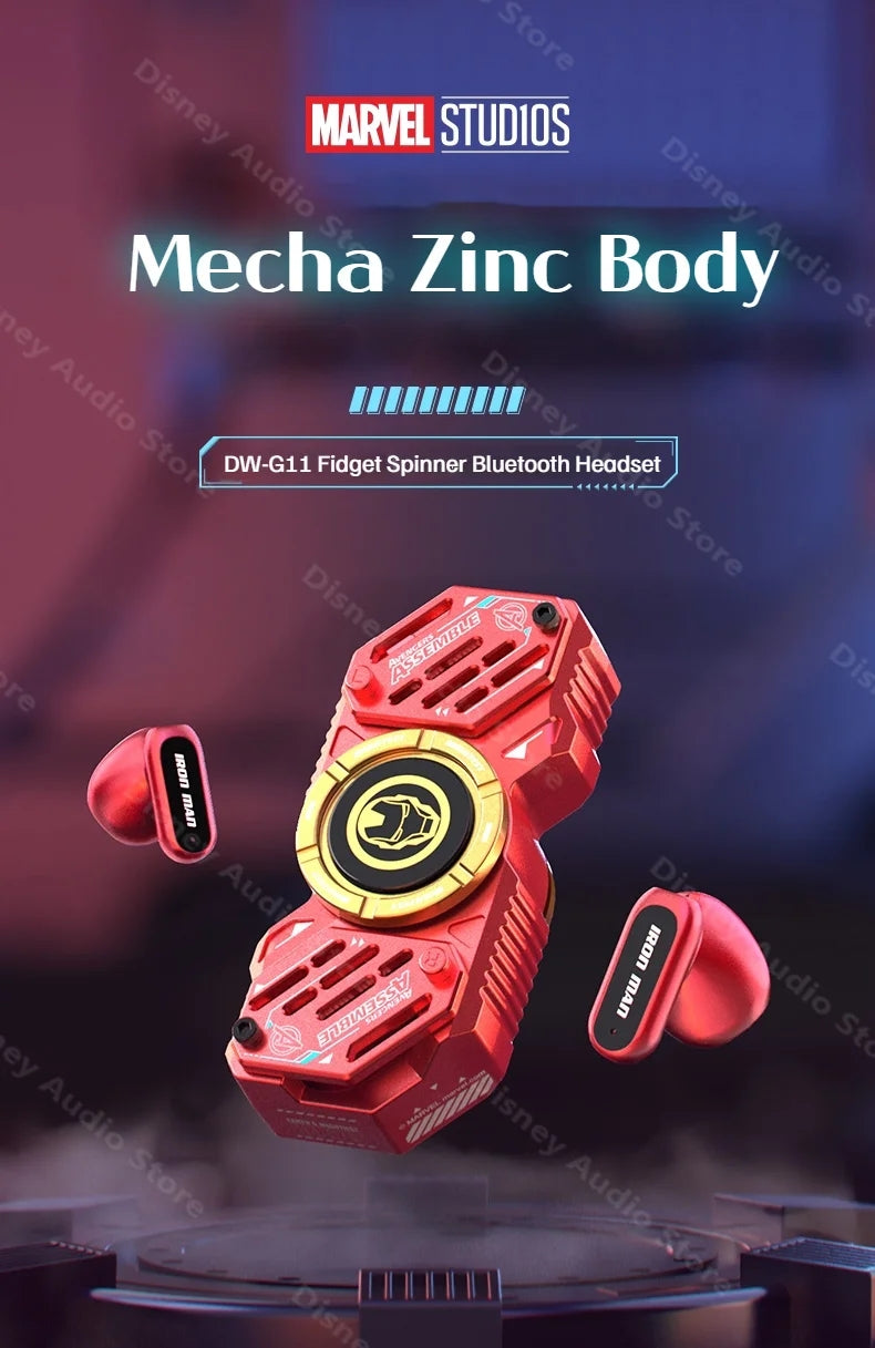 Marvel Iron Man Captain America Fidget Spinner TWS Bluetooth 5.4 Earbuds, Zinc Alloy Mecha Magnetic Flip Wireless Earphones