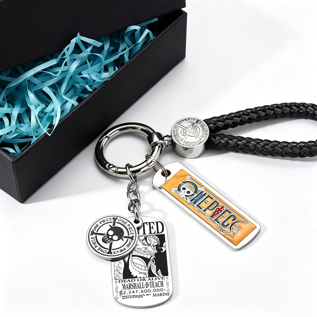One Piece Anime Keychain Set - Braided Leather Wanted Poster Pendant Keychain