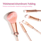 Demon Slayer Tanjiro Nezuko 5Pcs Anime Makeup Brush Set, Rose Gold Cosmetic Brushes with Storage Pouch