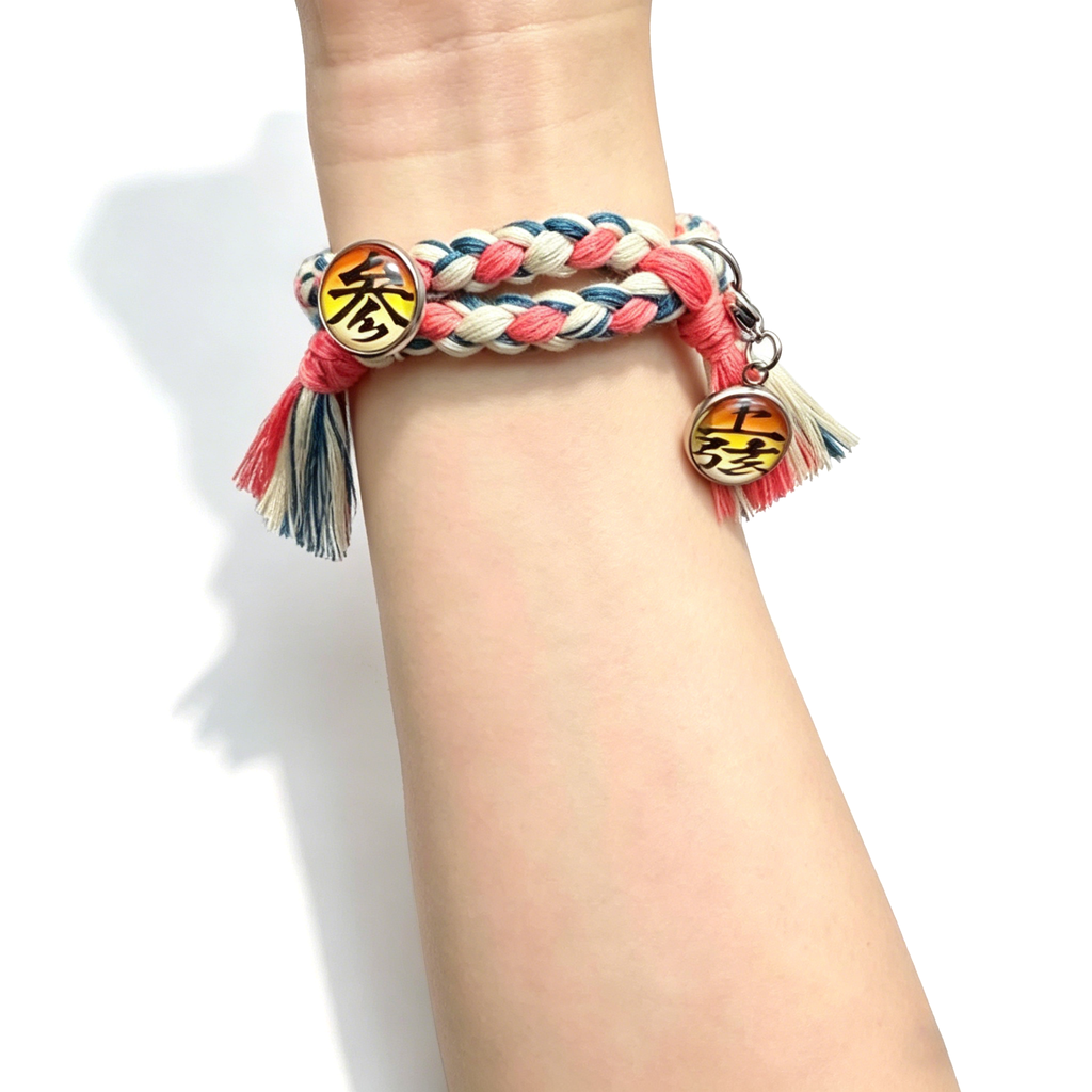 Demon Slayer Upper Moon Demon Adjustable Braided Bracelet, Anime Tassel Charm
