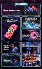 Marvel Iron Man Captain America Fidget Spinner TWS Bluetooth 5.4 Earbuds, Zinc Alloy Mecha Magnetic Flip Wireless Earphones