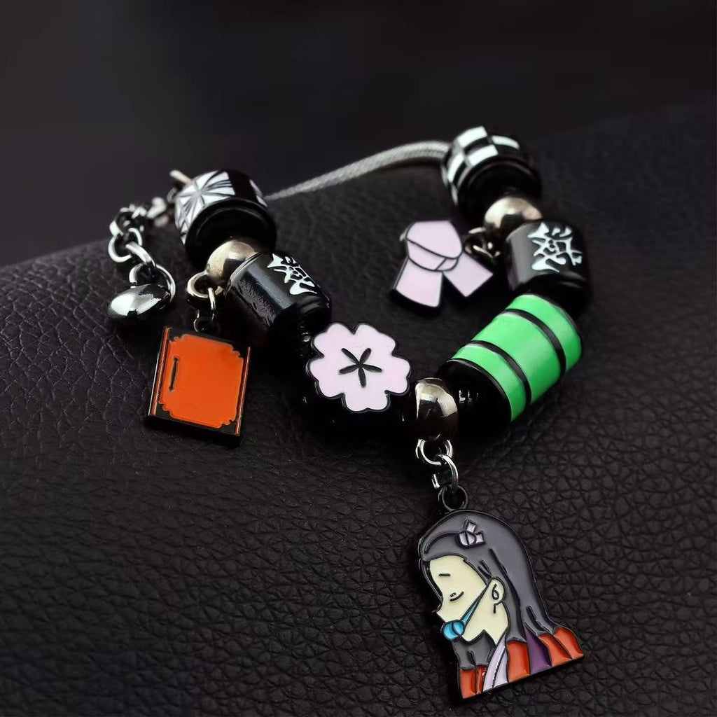 Demon Slayer Kamado Tanjiro Beaded Charm Bracelet, Adjustable Anime Chain
