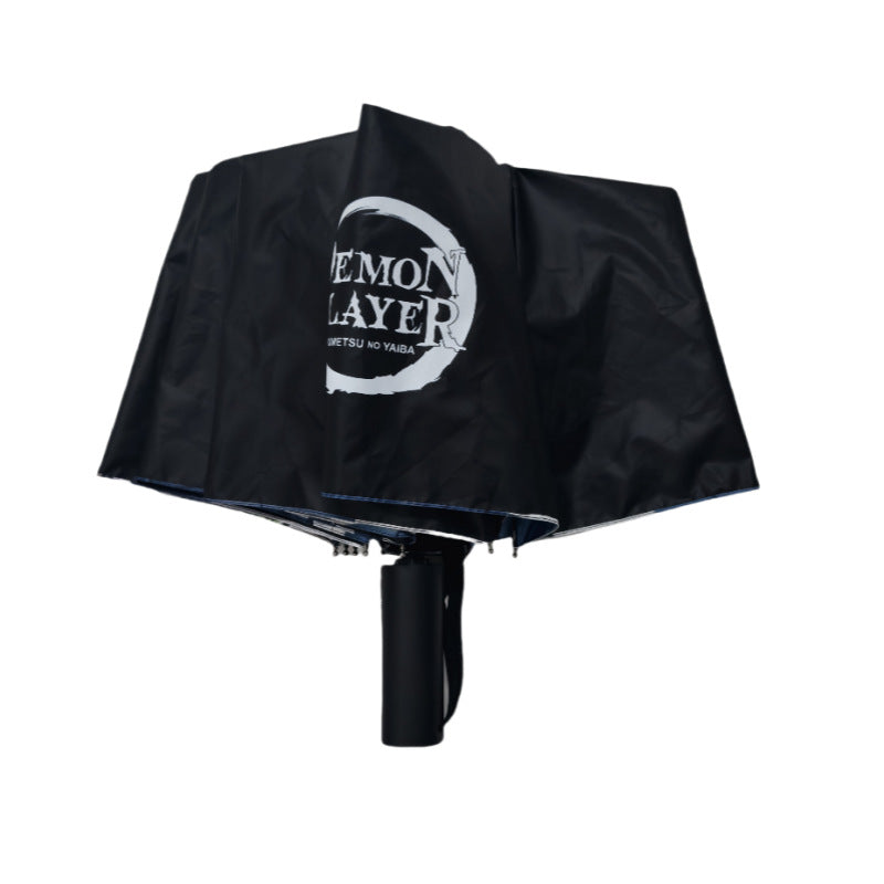 Demon Slayer Tanjiro Nezuko Automatic Folding Umbrella, Anime Hashira Print Black Coated Sun Rain Portable Umbrella