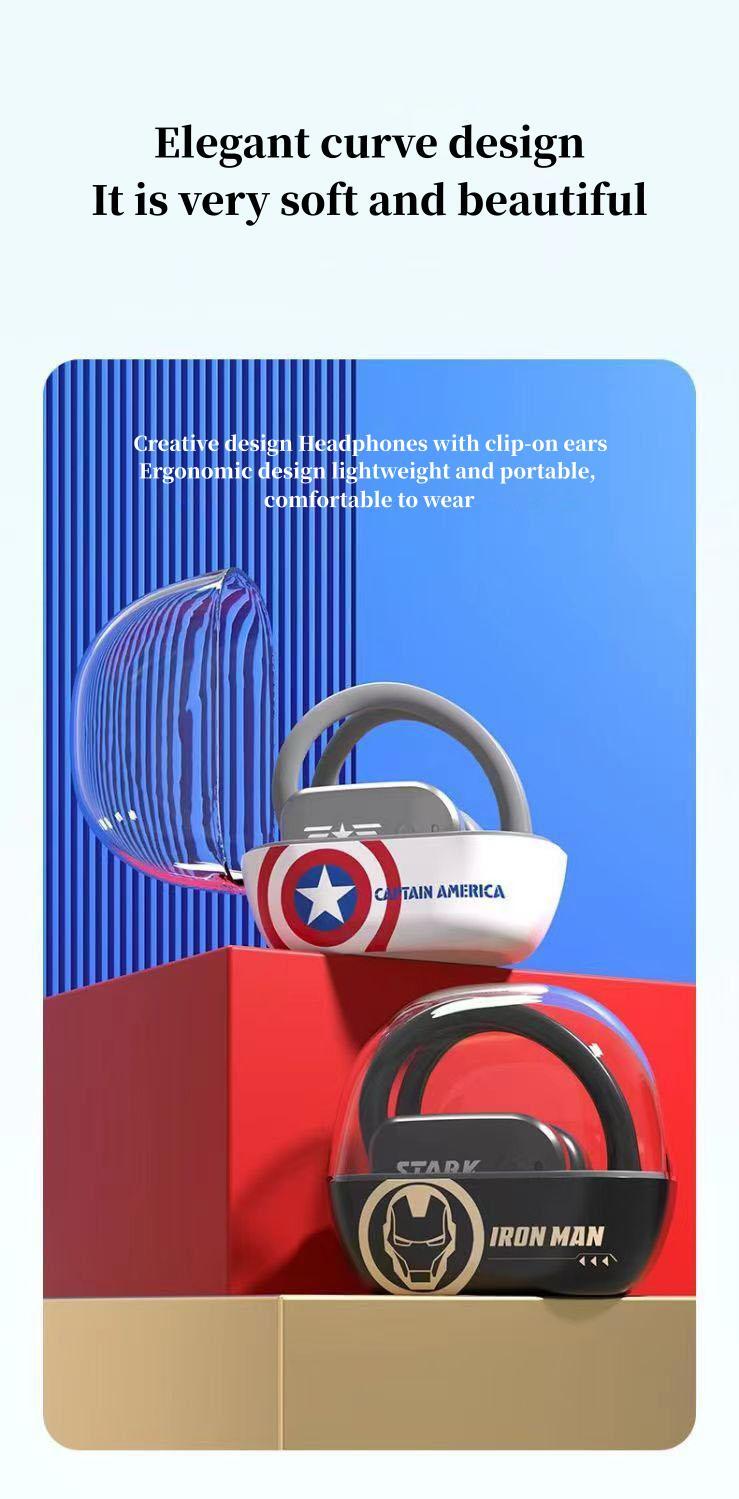 Marvel Iron Man Captain America Open-Ear Wireless Earbuds, Avengers Bluetooth 5.3 Air Conduction Headphones