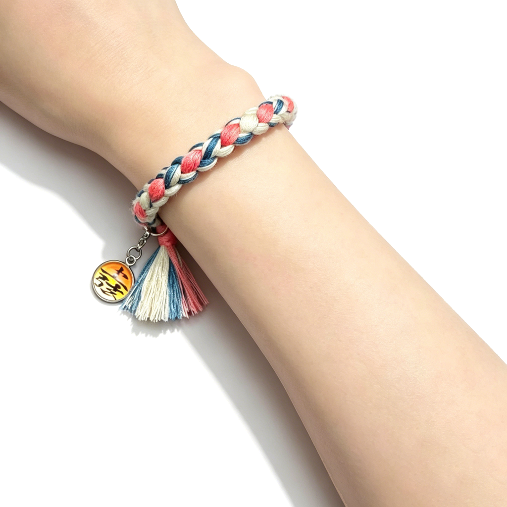 Demon Slayer Upper Moon Demon Adjustable Braided Bracelet, Anime Tassel Charm
