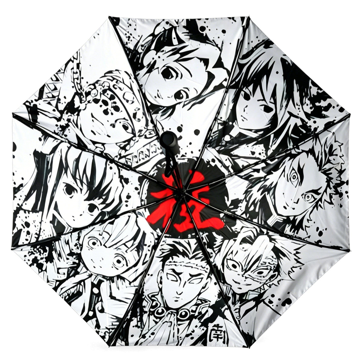 Demon Slayer Tanjiro Nezuko Automatic Folding Umbrella, Anime Hashira Print Black Coated Sun Rain Portable Umbrella