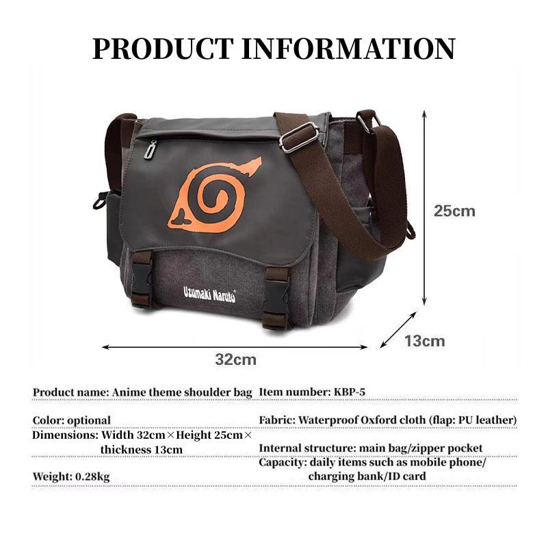 Naruto Sasuke Anime Messenger Bag, Akatsuki Leaf Village Logo Canvas Crossbody Shoulder Bag