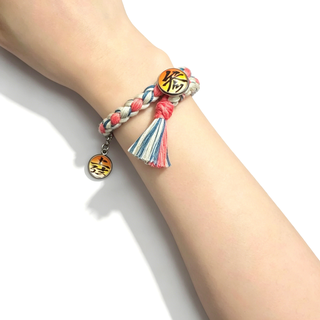 Demon Slayer Upper Moon Demon Adjustable Braided Bracelet, Anime Tassel Charm