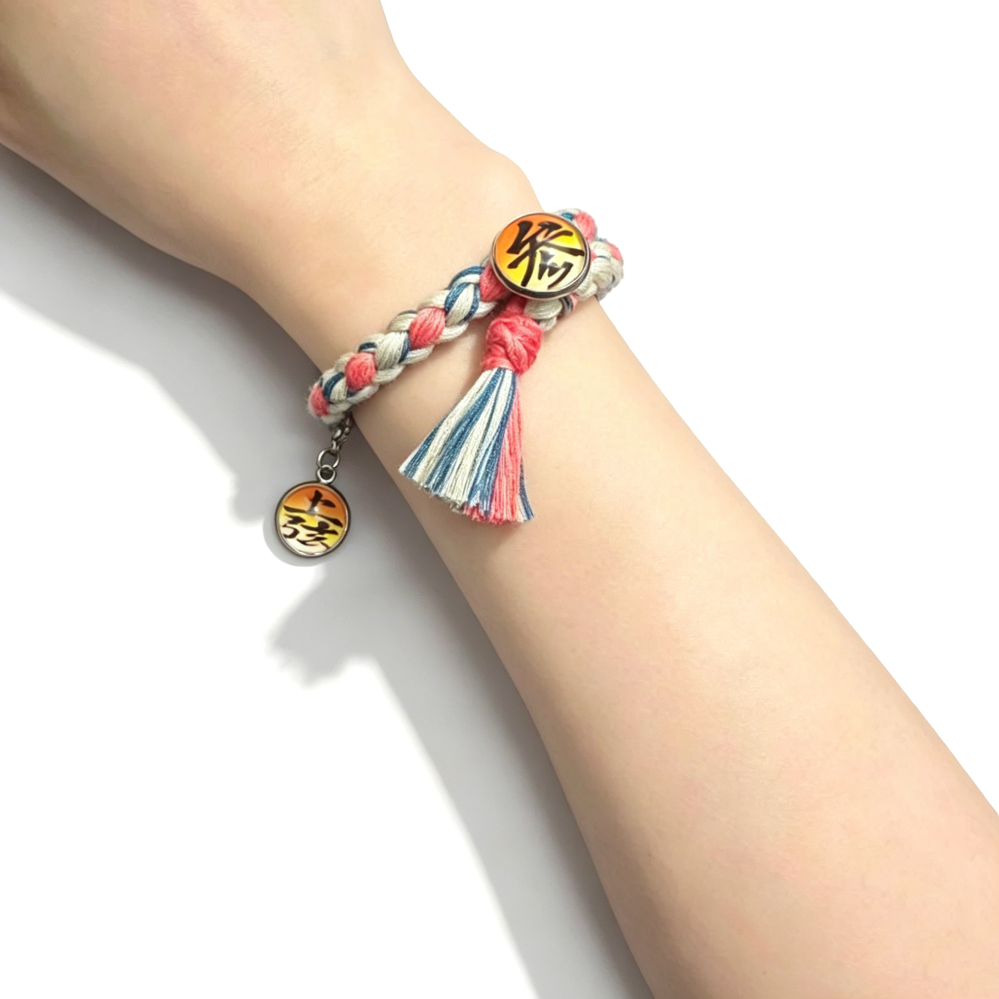 Demon Slayer Upper Moon Demon Adjustable Braided Bracelet, Anime Tassel Charm