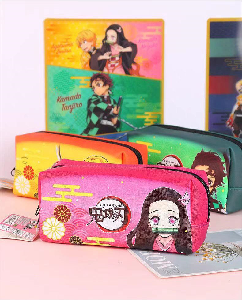 Demon Slayer Tanjiro Nezuko Anime Pencil Case, Large Capacity PVC Pen Bag for Students