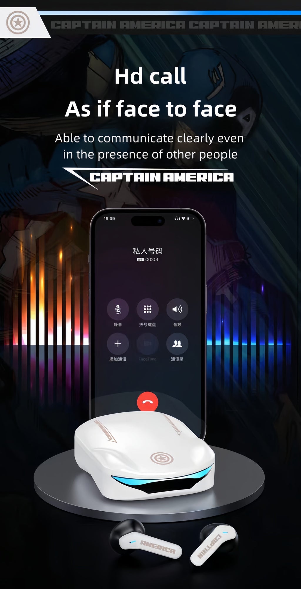 Marvel Iron Man Captain America TWS Wireless Gaming Earbuds, Sports Car LED Light Bluetooth 5.3 Headphones