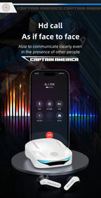 Marvel Iron Man Captain America TWS Wireless Gaming Earbuds, Sports Car LED Light Bluetooth 5.3 Headphones