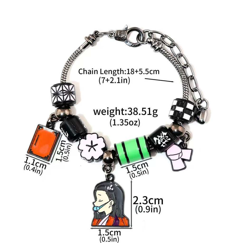 Demon Slayer Kamado Tanjiro Beaded Charm Bracelet, Adjustable Anime Chain