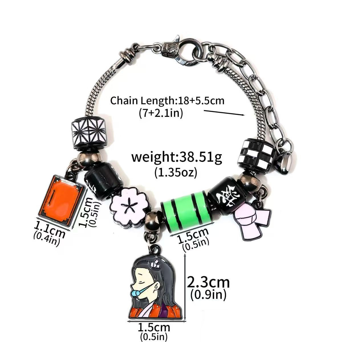 Demon Slayer Kamado Tanjiro Beaded Charm Bracelet, Adjustable Anime Chain