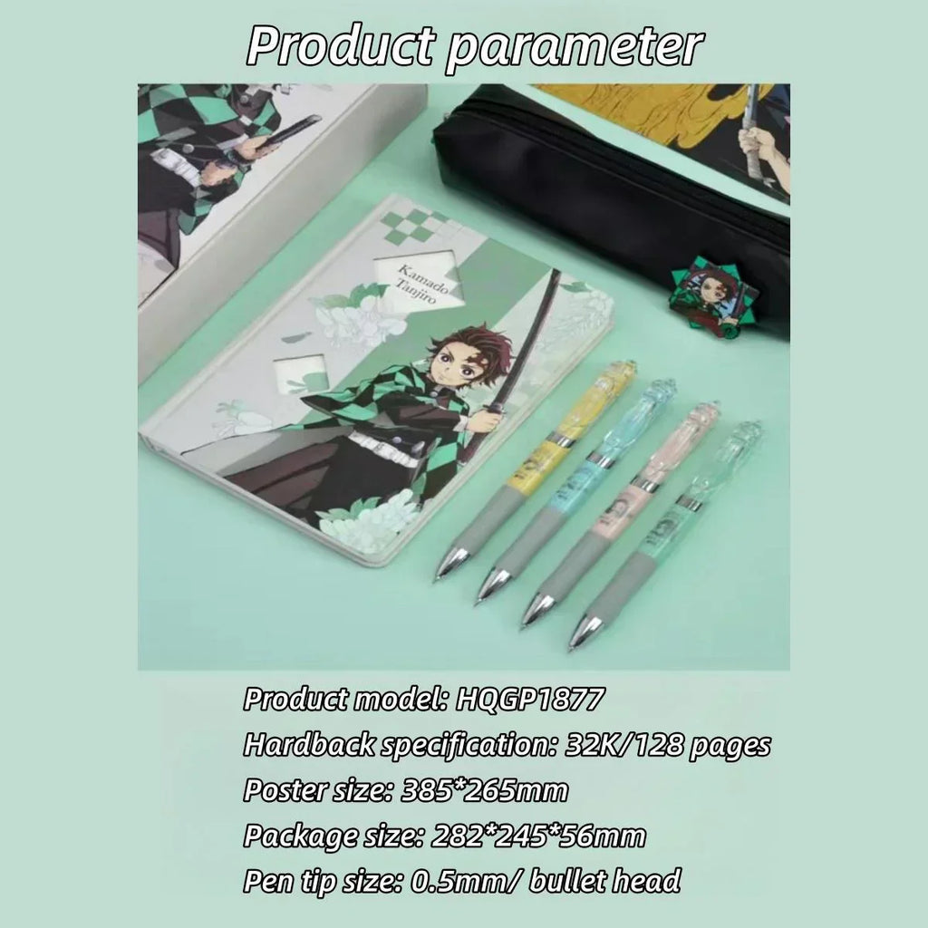 Demon Slayer Tanjiro Nezuko Stationery Gift Set, Anime Hardcover Notebook Gel Pen Pencil Case School Supplies Box