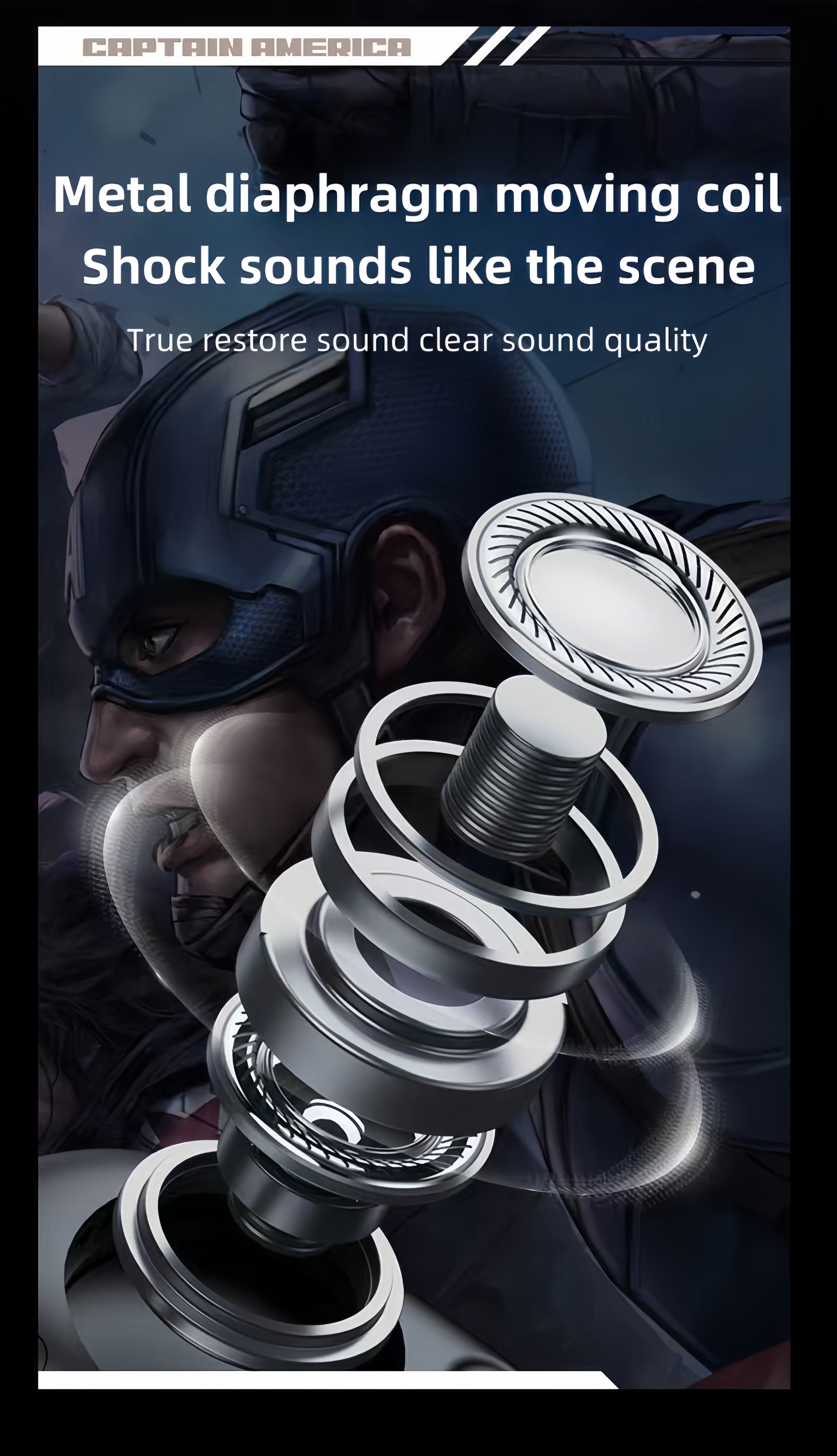 Marvel Iron Man Captain America TWS Wireless Gaming Earbuds, Sports Car LED Light Bluetooth 5.3 Headphones