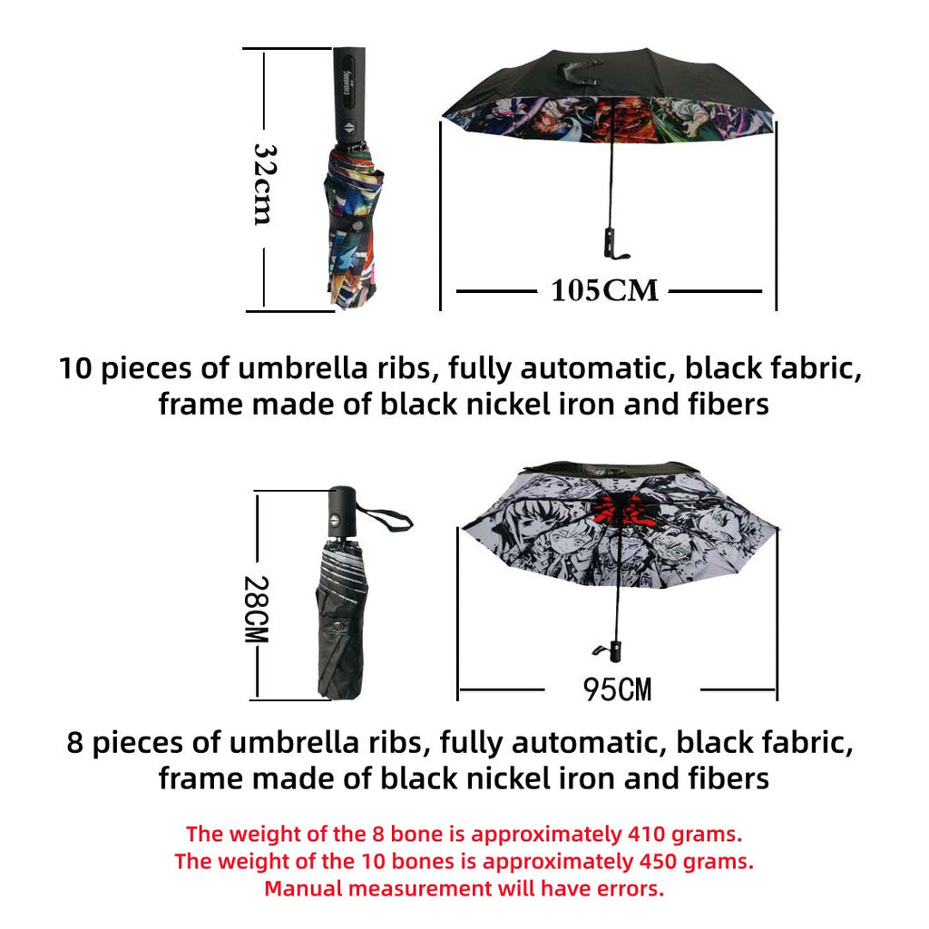 Demon Slayer Tanjiro Nezuko Automatic Folding Umbrella, Anime Hashira Print Black Coated Sun Rain Portable Umbrella