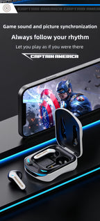 Marvel Iron Man Captain America TWS Wireless Gaming Earbuds, Sports Car LED Light Bluetooth 5.3 Headphones