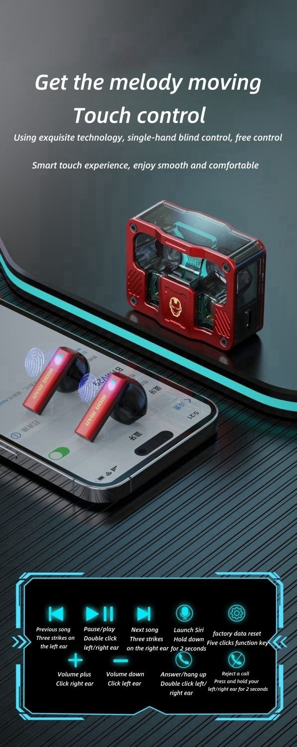 Marvel Iron Man Captain America Wireless Earbuds, Marvel Bluetooth Headphones with Charging Case