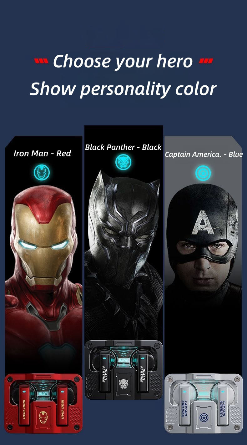 Marvel Iron Man Captain America Wireless Earbuds, Marvel Bluetooth Headphones with Charging Case