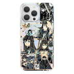 Demon Slayer Tokito Muichiro Anime Phone Case, Aurora Gradient Comic Collage Shockproof Airbag Protective Case For All iPhone Models Removable Lens Frame Clear Cell Phone Cover