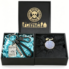 One Piece Luffy Ace Wanted Poster Keychain & Devil Fruit Pin Gift Set, Anime Metal Dog Tag Keychain with Brooch