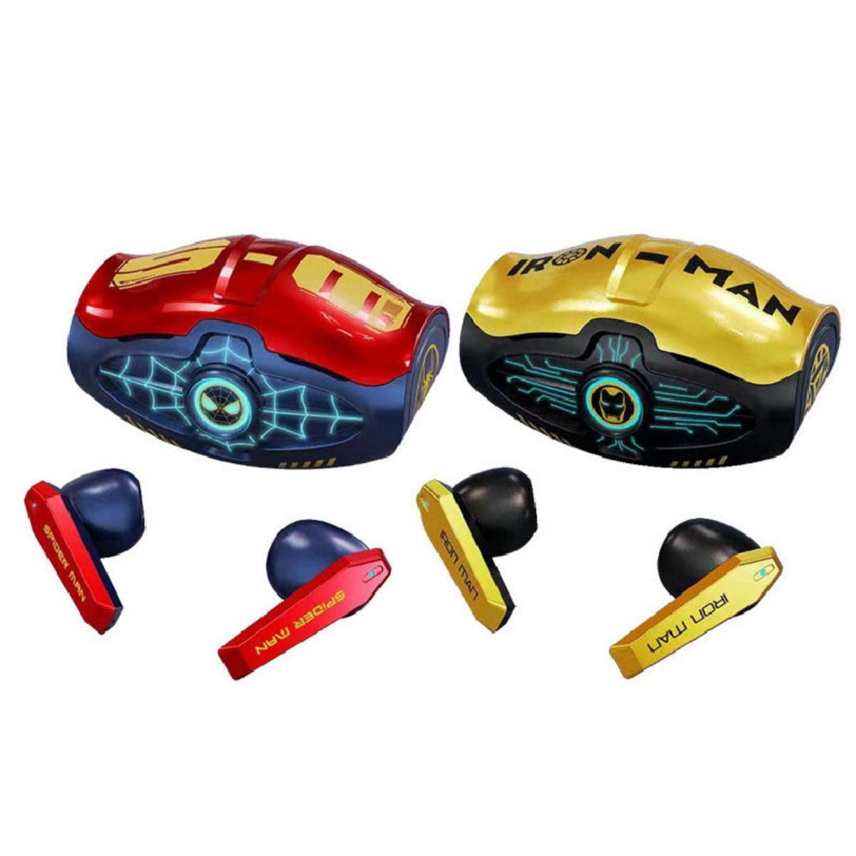 Marvel Spider-Man Iron Man Wireless Earbuds, Marvel TWS Bluetooth Headphones with LED Charging Case