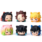 Demon Slayer Nezuko Tanjiro Cat Ear Chibi Figures, 6pcs Anime Sleeping Figurine Set