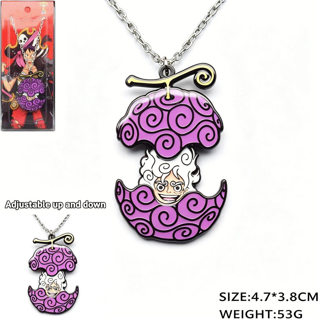 One Piece Luffy Zoro Sliding Devil Fruit Necklace & Keychain, Adjustable Metal Pendant for Fans
