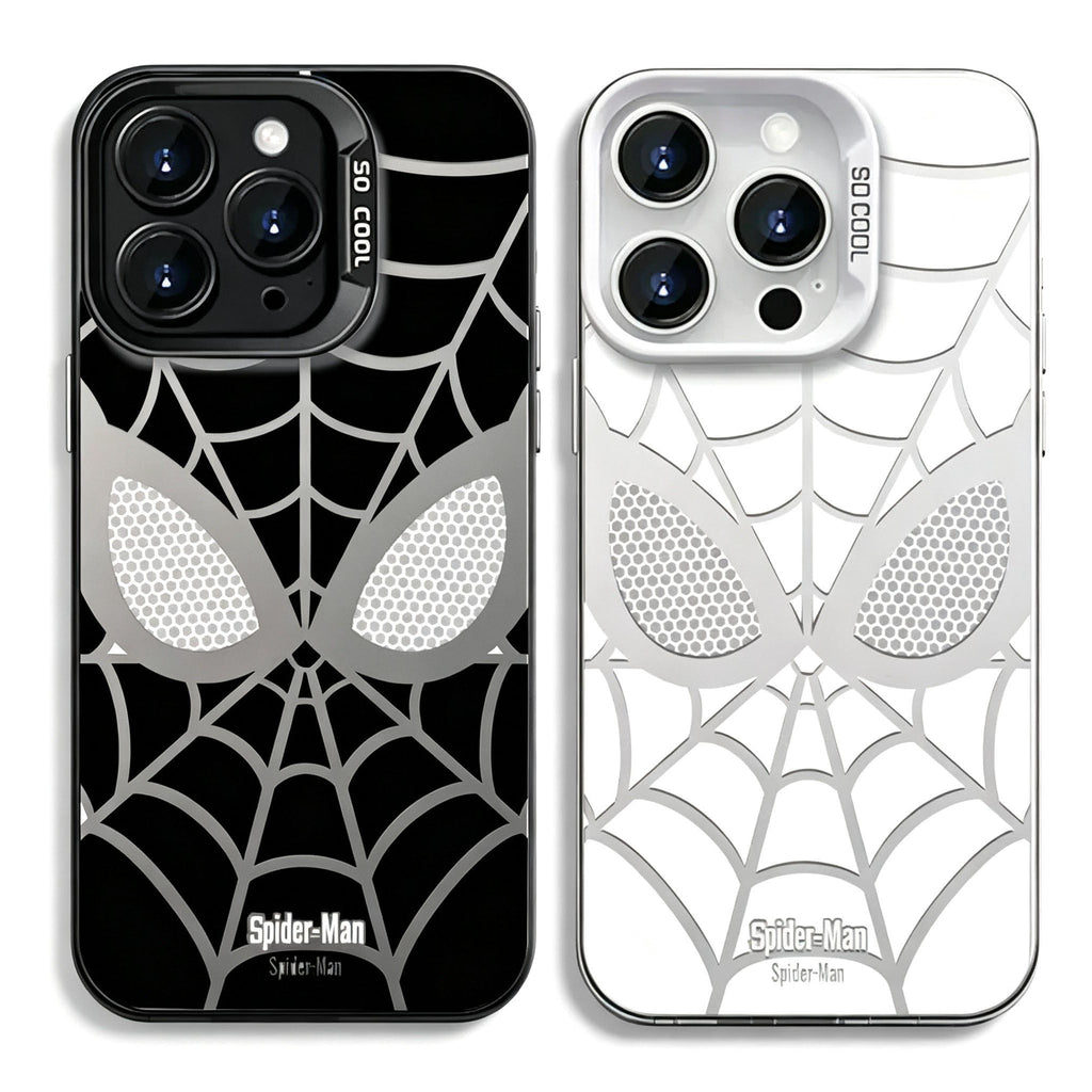 Marvel Spider-Man Mask Web Pattern Phone Case 2 Colors Glossy Anti-Fingerprint Camera Protective Slim Shockproof Comfort Grip Protective Cover For iPhone Series