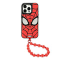 Marvel Spider-Man Red Web Print Phone Case With Removable Bead Strap, Soft Shockproof Bumper Slim Lightweight Scratch Resistant Protective Cover Comfort Grip Design